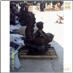 鑄銅關(guān)公 小孩騎魚銅雕塑