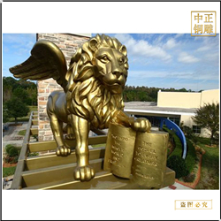 鑄銅關公 飛獅子銅雕塑圖片