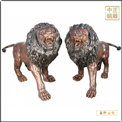 鑄銅關公 兩只銅獅子圖片