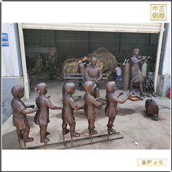 鑄銅關(guān)公 五個小孩銅雕塑鑄造