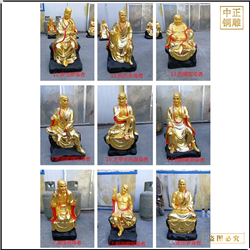 鑄銅關公 不同型號貼金十八羅漢雕塑