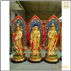 鑄銅關公 供應帶背光西方三圣銅佛像廠家