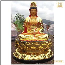 鑄銅關公 貼金觀世音菩薩銅佛像