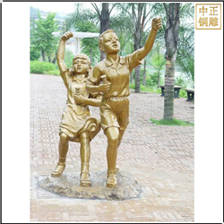 鑄銅關公 小男孩小女孩校園銅雕塑