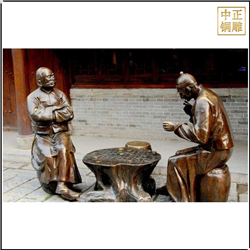 鑄銅關公 園林下棋雕塑圖片