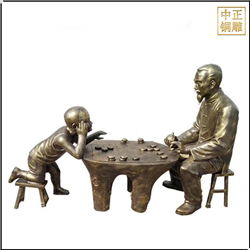 鑄銅關公 下象棋民俗雕塑