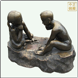 鑄銅關公 小孩玩象棋銅雕塑
