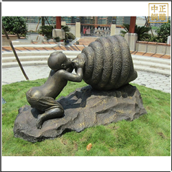 鑄銅關公 小區門口小孩吹海螺銅雕塑